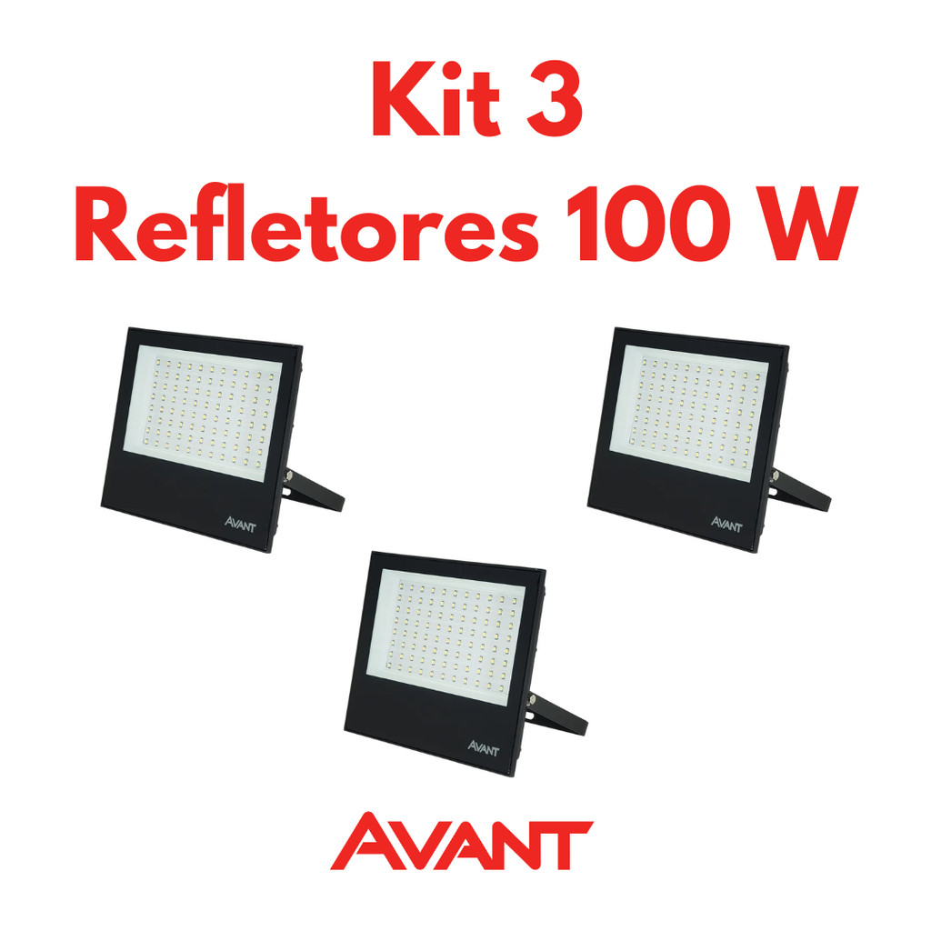 Kit 3 Refletores Led Slim 100w Ip65 6500k Avant Preto | Shopee Brasil
