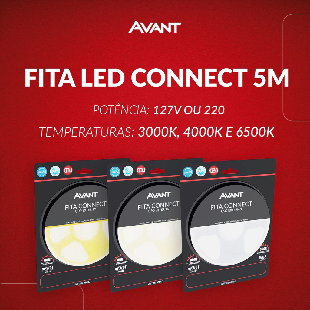 Kit 5 Metros Fita Led Connect 10w 2700k, 4000k ou 6500k Tensão Direta 120 leds - Avant
