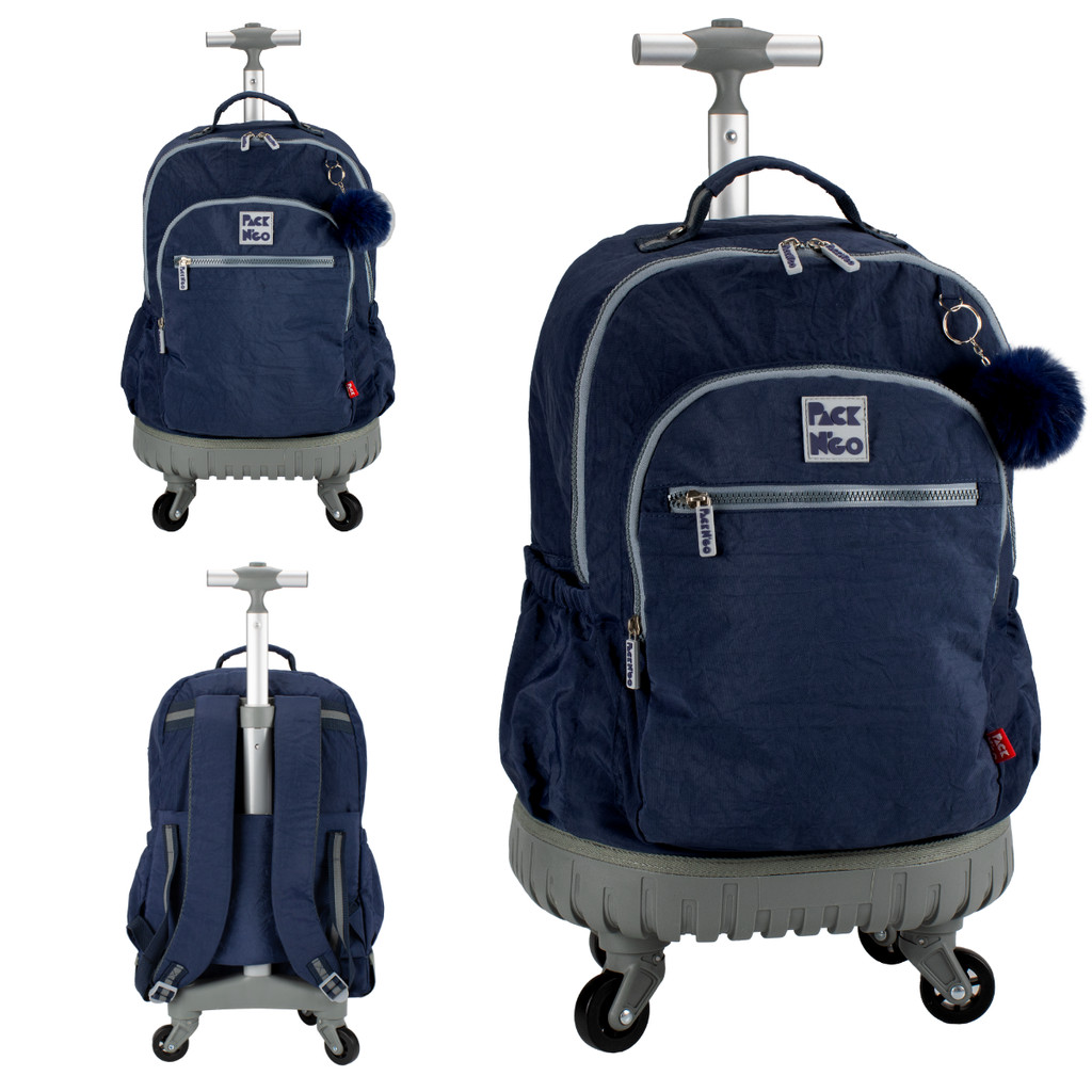 Mochila com Rodinhas 360 graus Pack Go Azul Escolar menino menina ...