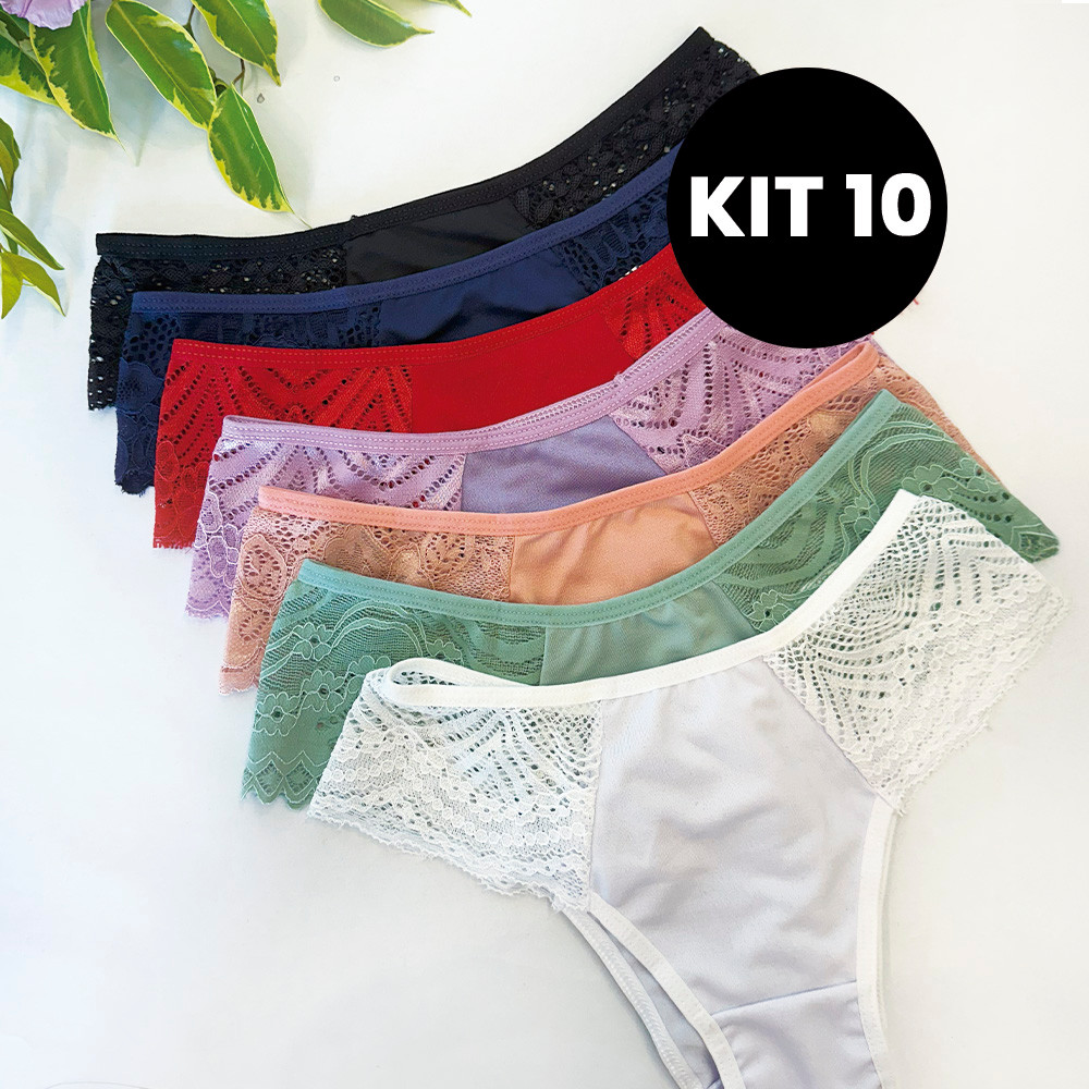Kit 10 Calcinhas Renda Feminina Tangão Conforto Dia a Dia Calsinha ...