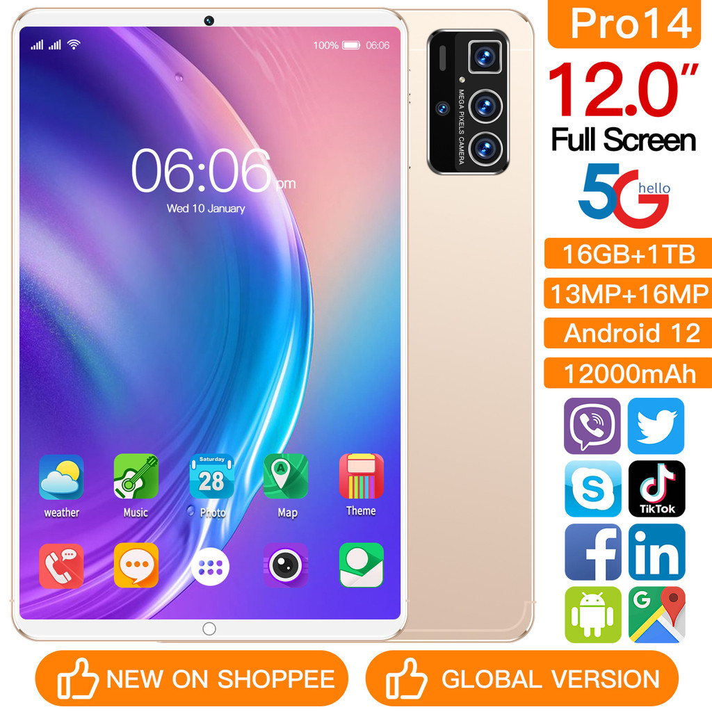 Tablet 12 Polegada Android 12 MTK6797 Versão Global 16GB + 1024GB ...