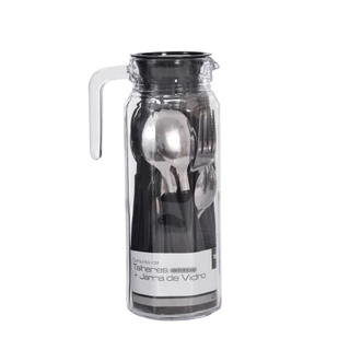 Conjunto Jarra 1Litro Vidro com Talheres Inox Preto 25 Peças em Oferta na Shopee