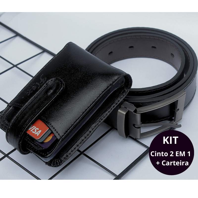 Kit Carteira Masculina Couro + Cinto Masculino 2 em 1 Dupla Face ...