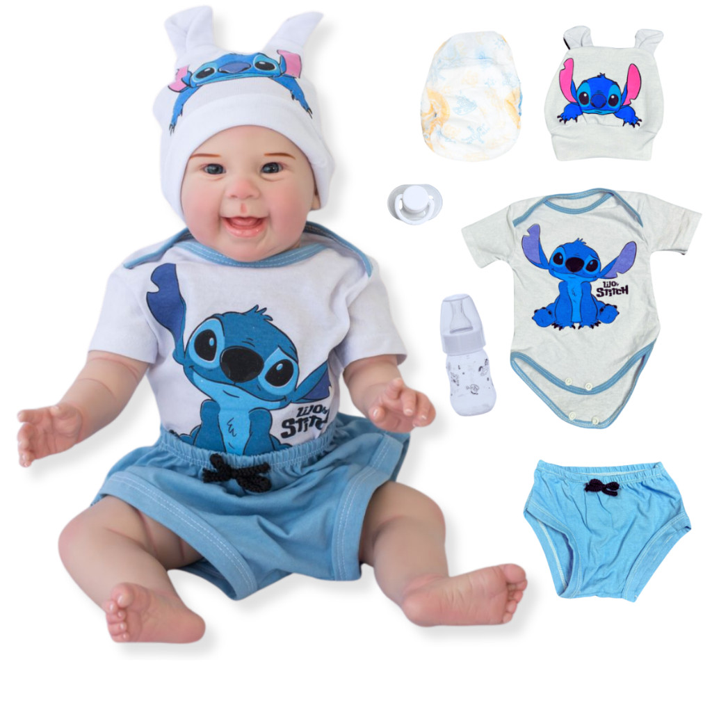 Bebê Reborn Boneco Stitch Menino Original Realista de Silicone Pode Dar ...