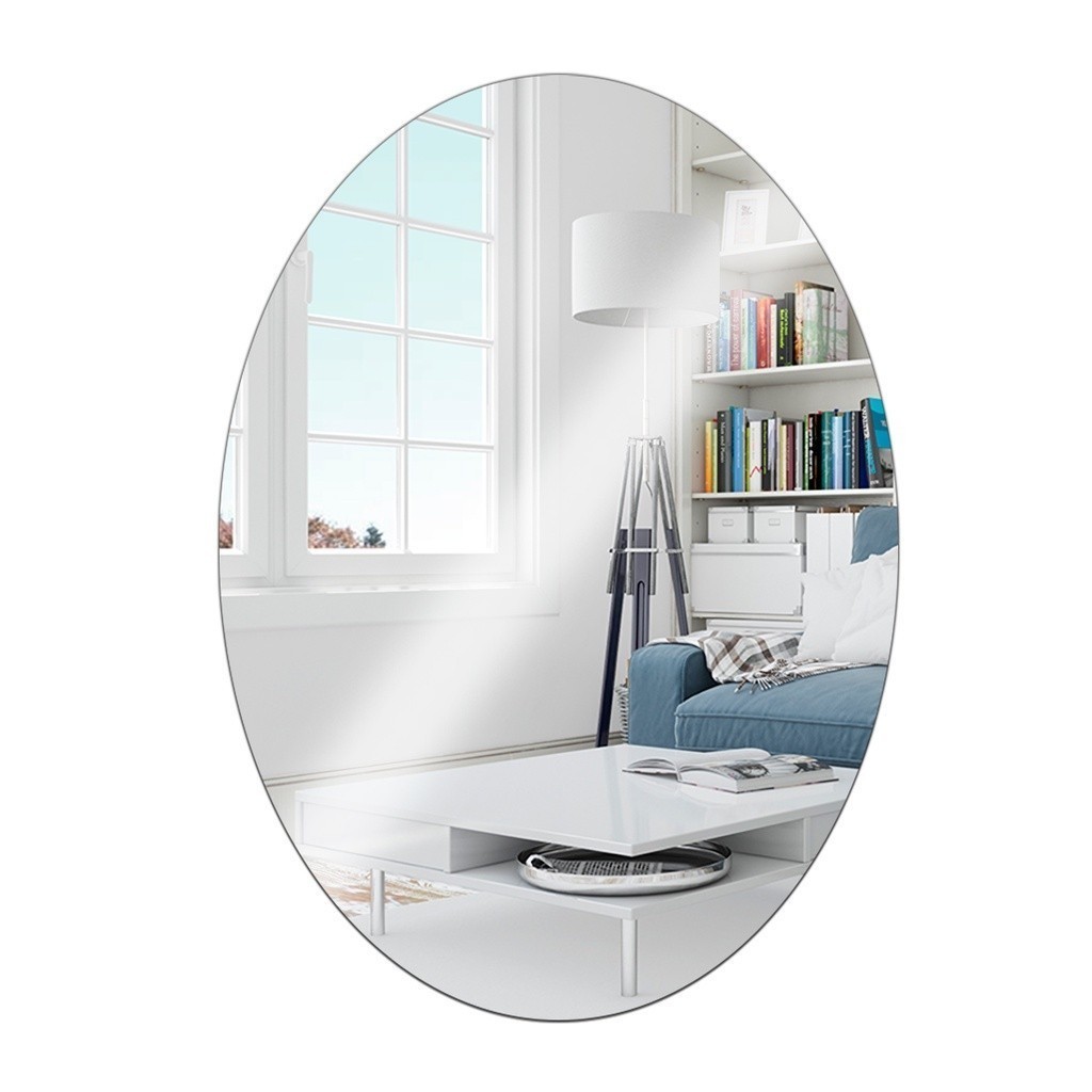 Espelho Placa Adesivo Oval Acrílico Sala Banheiro Decorativo