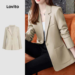 Lovito Blazer Elegante Blazer Frontal Com Botão Liso Para Mulheres LNE21205 (Multicolorido)