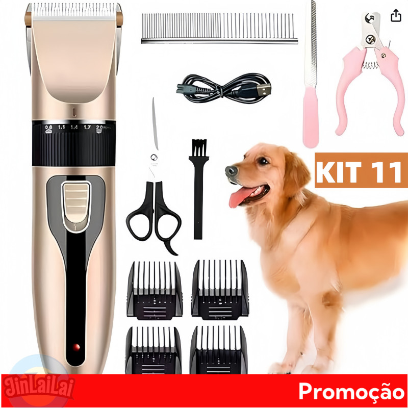 Kit Máquina De Tosar Cachorro Profissional Pet De Corte Cabelo Tosador ...