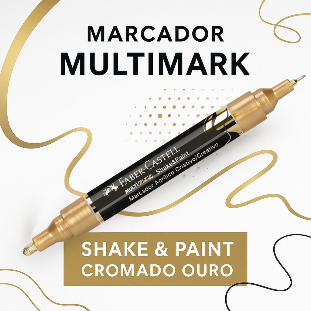 Marcador Caneta Permanente Dourada Ponta Dupla Faber Castell Vidro ...