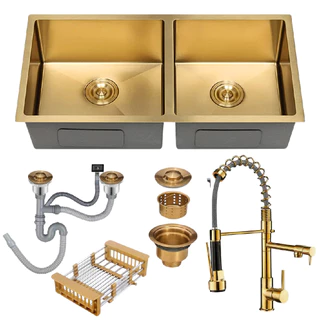 Cuba Dupla Inox Dourada Inox 75x41 + Torneira monocomando em Oferta na Shopee