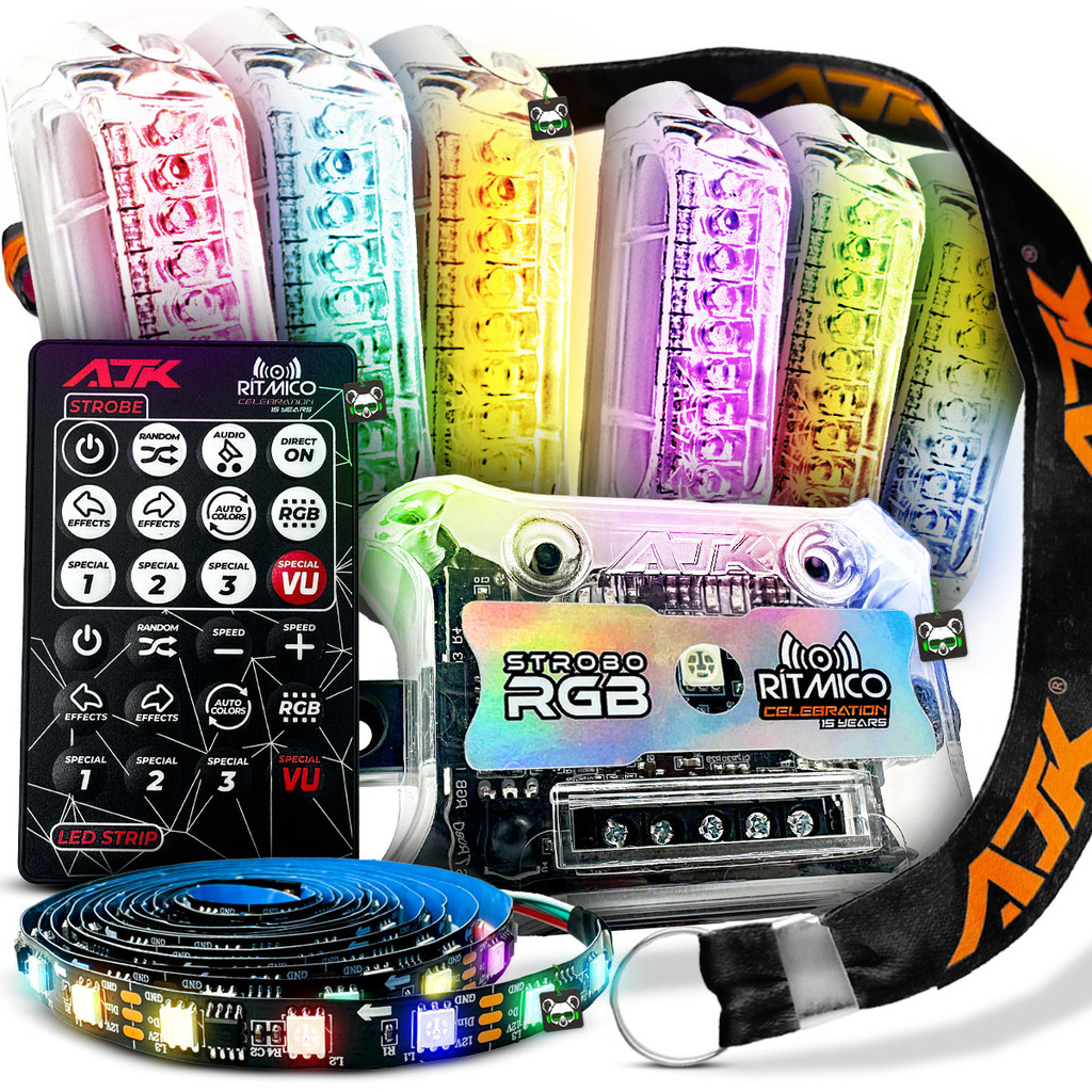 AJK RITMICO CELEBRATION ストロボ RGB V.U. Kit Strobo Automotivo Rítmico e Vu 6 Faróis + Fita Led Edição