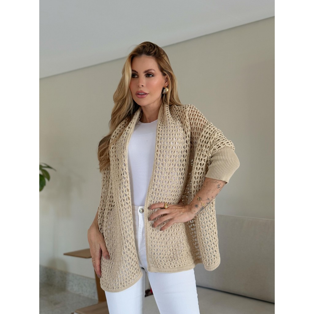 Casaco Kimono Capa Tricô Feminino com Punho Canelado | Shopee Brasil