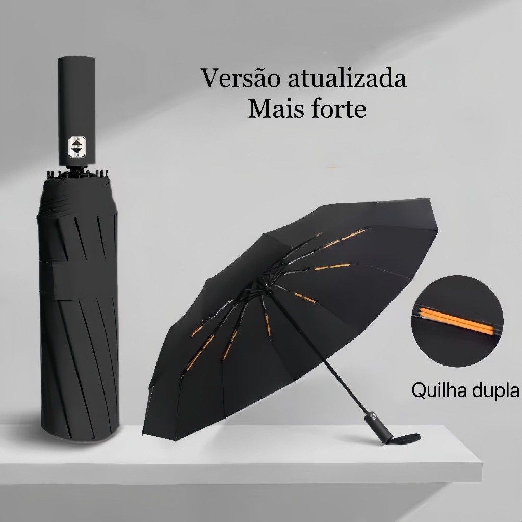 Guarda Chuva Automático Abre E Fecha Reforçado Contra Vento Proteção Solar Blackout Quilha Dupla