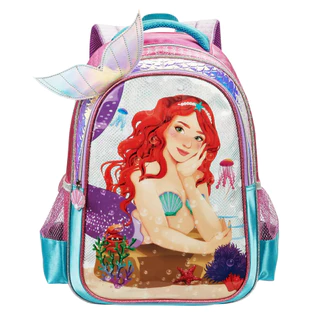 Mochila De Costas Escolar Infantil Meninas Sereia Ruiva 3D em Oferta na Shopee