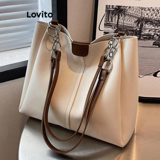 Lovito Bolsa Tote Texturizada de Grande Capacidade para Mulheres LFA04285 (Marrom/Branco/Preto)
