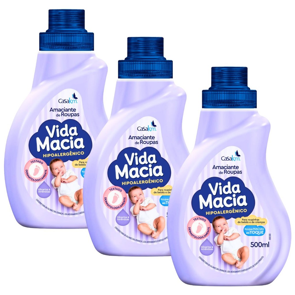 Kit 3 Vida Macia Amaciante Roupas Liquido de Bebê 500ml | Shopee Brasil