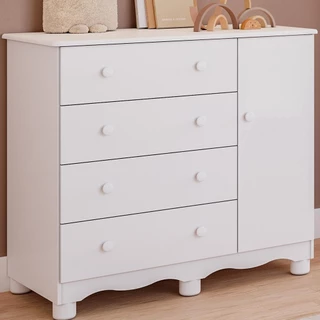Cômoda Junior 100% MDF 1 Porta Lisa Branco / Branco Carvalho Peroba