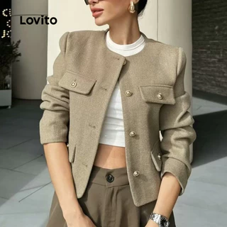 Lovito Casaco elegante com botões lisos para mulheres LNL99834 em Promoção na Shopee Lovito Casaco elegante com botões lisos para mulheres LNL99834