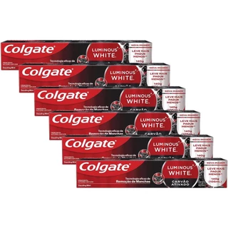 Kit 6 Cremes Dentais Colgate Luminous White Carvão Ativado 140g em Oferta na Shopee