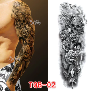 Grande Manga Braço Tatuagem Palavra Texto Totem Tatoo Temporária Etiqueta À Prova D'água Homens Maori Poder Full Skull B