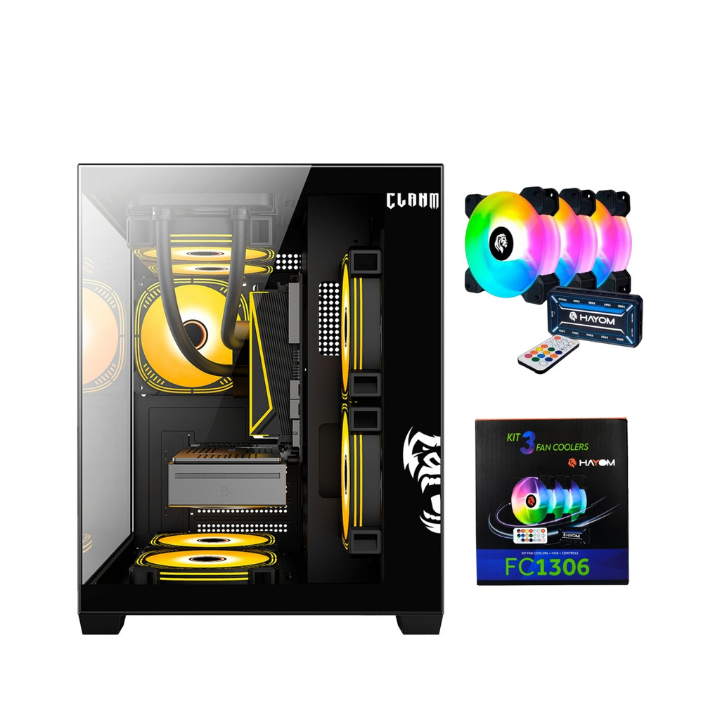 Gabinete Gamer Aquário, Micro-ATX/ITX, Com 3 Fans, Preto