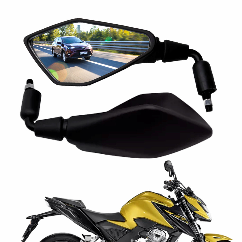 Retrovisor Modelo Z400 Rosca Honda Fixo Haste Curta Esportivo Kawasaki Lente Convexa