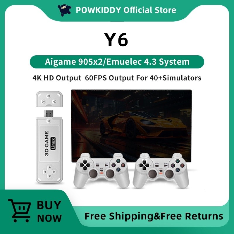 Köp Y6 4k Retro Videospelskonsol 2.4G Trådlös Spel-tv-sticka 64/128G 10000+ Game HD Emuelec4.3 Portable Video Game Stick För GBA I Sverige För Priset Från 569