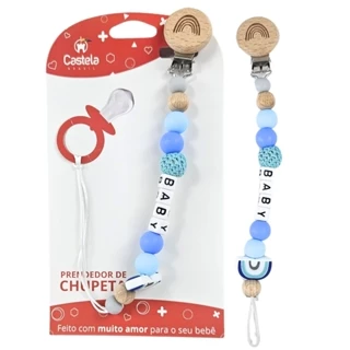 Prendedor de Chupeta Baby Miçangas Trava Clipe Livre BPA Azul - Castela