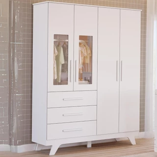 Guarda Roupa Infantil Retrô 4 Portas 3 Gavetas 100% MDF Branco Faura em Oferta na Shopee