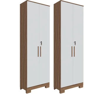 Kit 2 Armário Multiúso 2 Portas com Chave Lavanderia Cozinha Escritório 100% MDF Faura Móveis