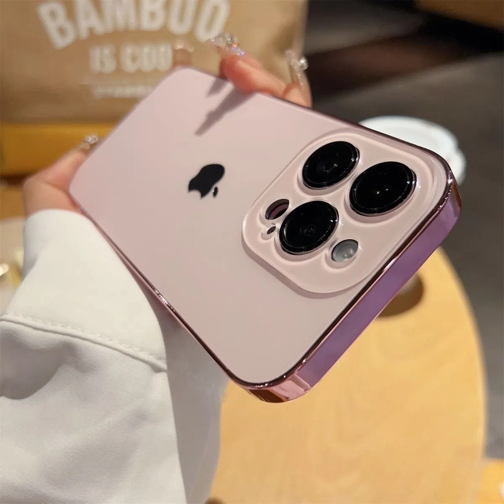 Capa De Telefone De Vidro Galvanizado Em Pó Fosco Menina IPhone 16 15 14 11 13 12 Pro Max Plus Lente PC IP14Plus