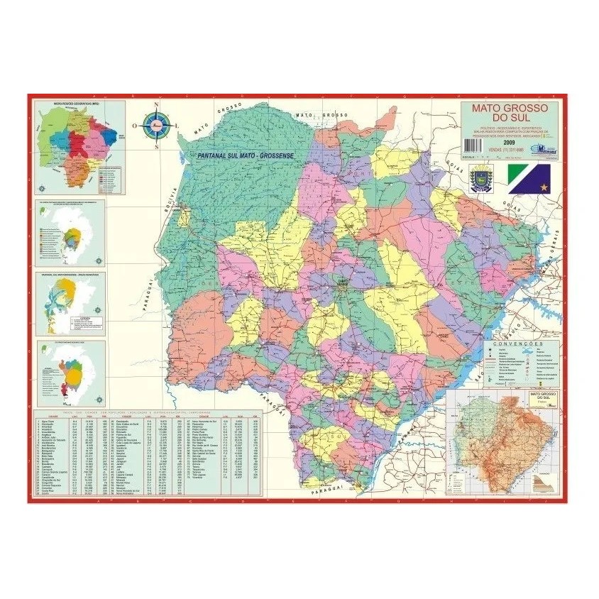 Mapa Geográfico Político E Rodoviário Gigante Do Estado Do Mato Grosso ...