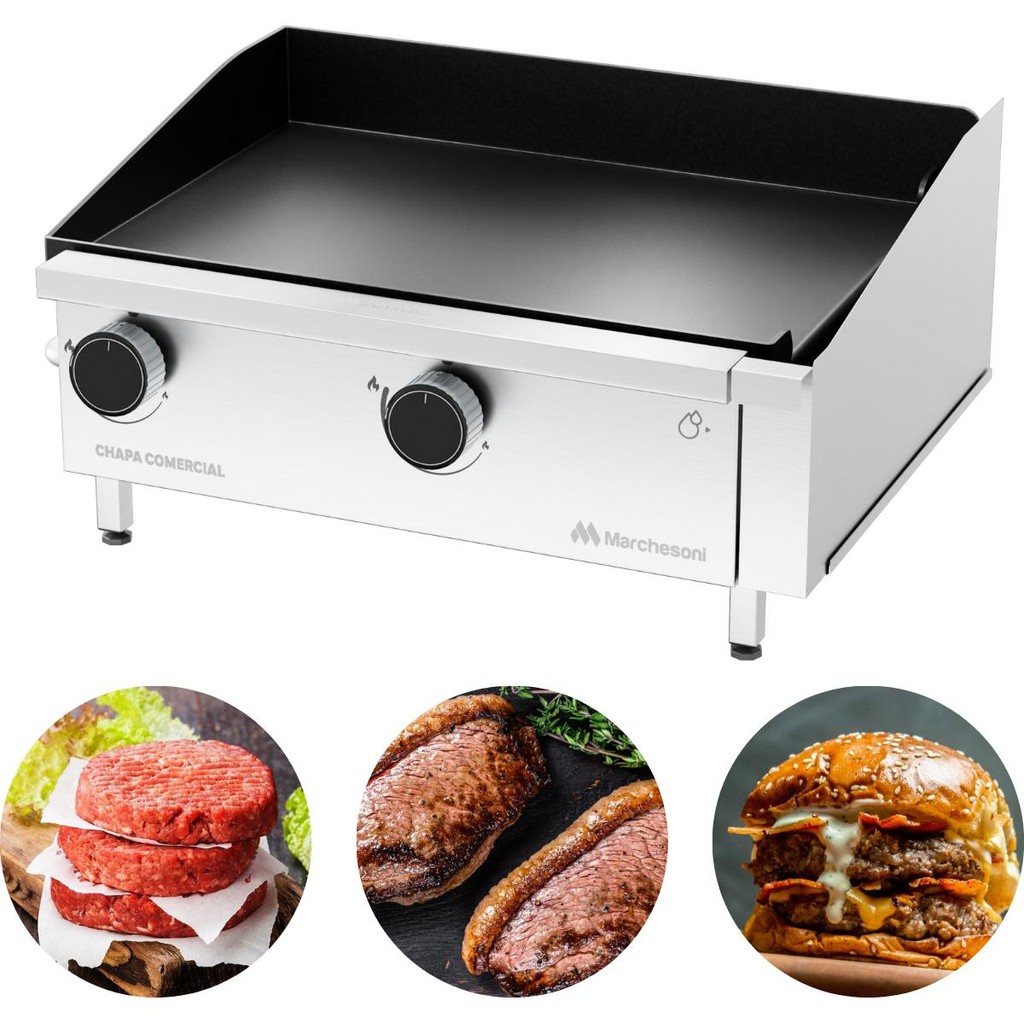 Chapa Comercial 2 Queimadores 5mm 40x60 A Gás Inox Marcheson