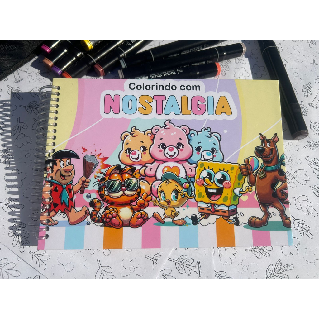 Caderno de Pintura Nostalgia A5 Capa Dura Espiral Infantil 40 Folhas ...