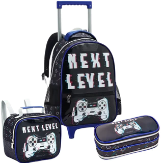 Kit Escolar Mochila De Rodinhas Lancheira Estojo Next level em Oferta na Shopee