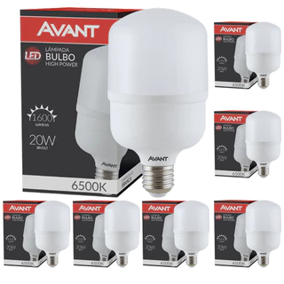 Kit 7 Lâmpada Bulbo Led 20W Luz Branca 6500K Bivolt 127v 220v Soquete E27 Avant em Oferta na Shopee