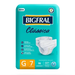 Fralda Geriátrica Bigfral Clássica Tamanho G - 8 Pacotes com 7 Fraldas - Total 56 Tiras em Oferta na Shopee