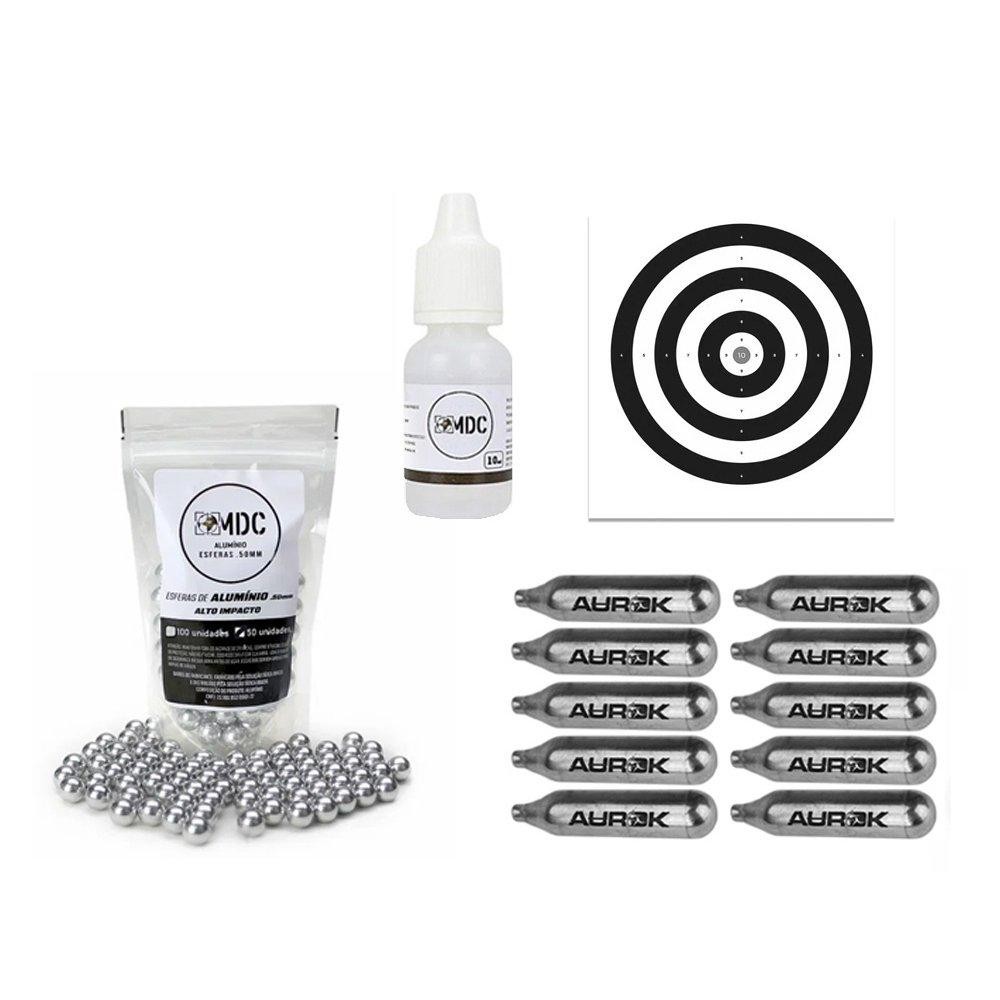 Esfera Alumínio 0.50 - 50 und+10 Co2+Oleo de Silicone + Alvo