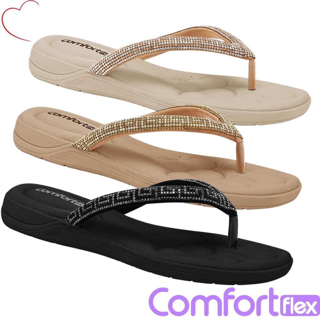 Chinelo Feminino ComfortFlex Strass Conforto Esporão Fascite Plantar ...
