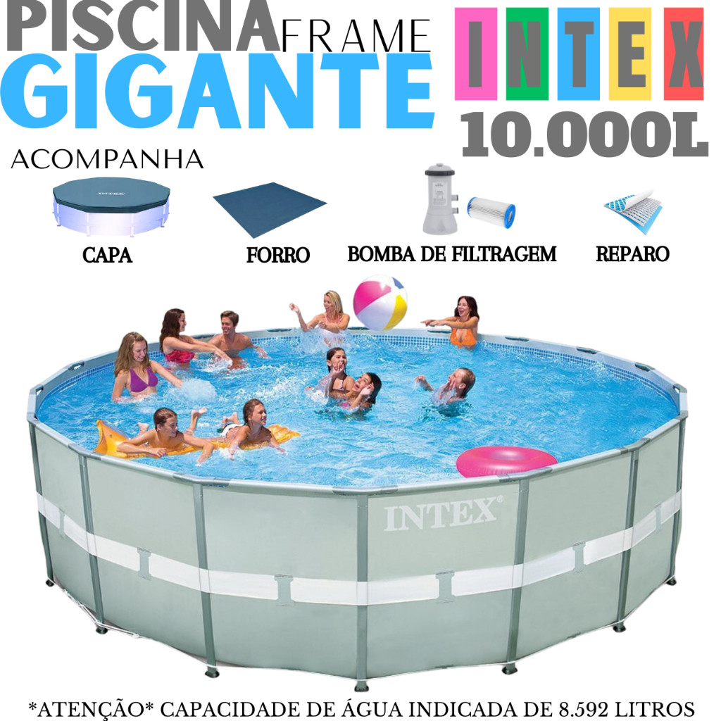 Piscina Gigante 10.000 Litros INTEX Estrutura + Lona Impermeável, Forro ...