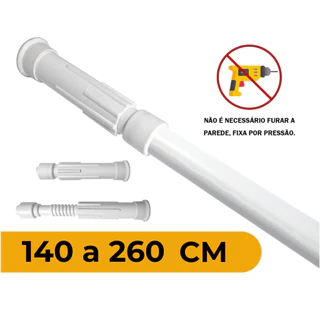 Varão Extensível 1,40m a 2,60m para Cortina Box Instalação sem Furos