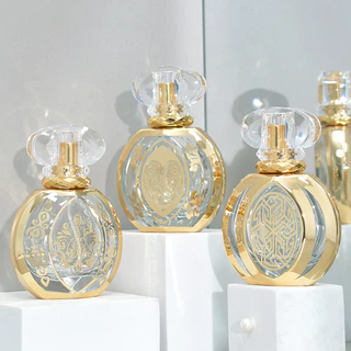 Garrafa De Perfume De 50ml , Portátil De Vidro Para Embalagem De Cosméticos , Spray Dourado Recarregável Vazia
