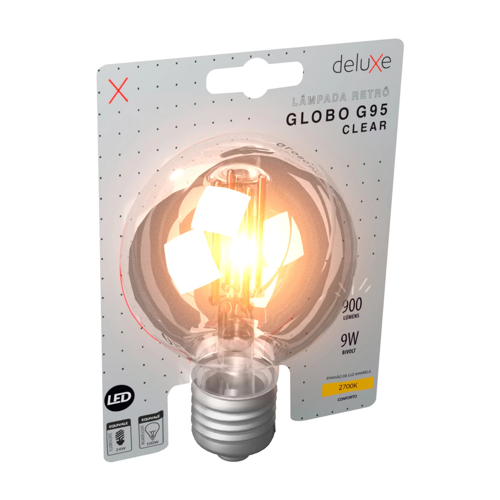Lampada Led Globo Retro Clear G125 9w 2700k Branco Quente E27 110v/220v Cod: 353250378 Deluxe By Avant