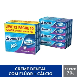 Creme Dental Sorriso Tripla Limpeza Completa 70g - Embalagem com 12 Unidades em Oferta na Shopee