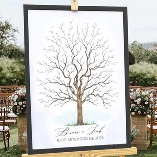 Quadro Placa Recepção De Casamento Personalizado Árvore Digitais Assinaturas 90X60 CM