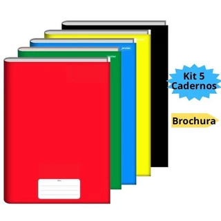 Kit 5 Cadernos Brochura Grande A4 96 folhas Capa Dura Brochurao Escolar Papelaria Infantil Credeal