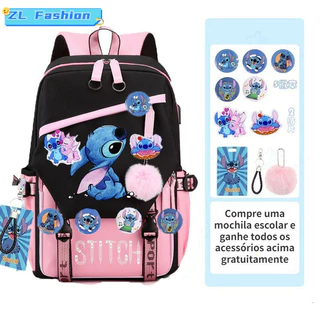 Mochila Escolar Feminina De Grande Capacidade STITCH Para Meninas E Meninos/Bolsa Computador De Estudante Do Ensino Médi