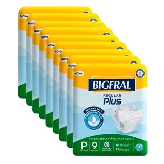 Fralda Geriátrica Bigfral Plus Regular Tamanho P - 8 Pacotes com 9 Fraldas - Total 72 Tiras em Oferta na Shopee