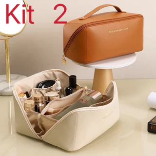 Kit 2 Bolsa cosmética de couro Bolsa cosmética portátil de viagem de grande capacidade em Oferta na Shopee