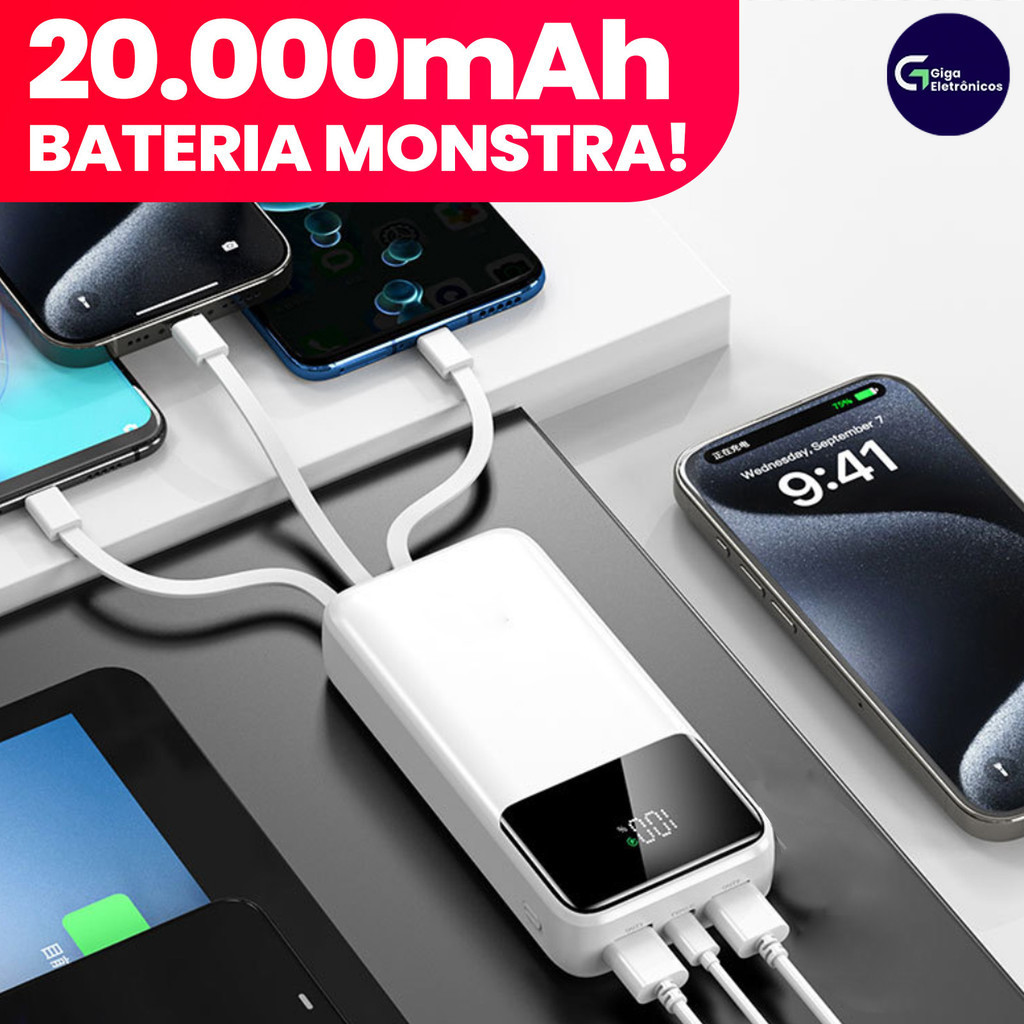 Power Bank de Carregamento Ultra Rápido com 4 USB, Carregador Portátil ...