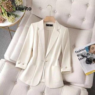 Lovito Blazer casual de botão liso para mulheres LNL71434 em Promoção na Shopee Lovito Blazer casual de botão liso para mulheres LNL71434